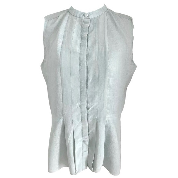 TORY BURCH Linen & Silk Button Down Sleeveless Peplum Style Top size 4 - Picture 4 of 14